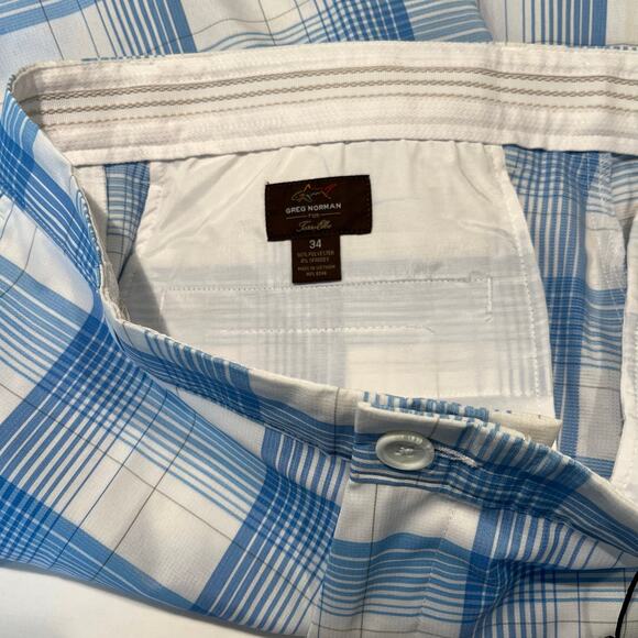 Greg Norman Performance Plaid Golf Shorts - Men's 34 - Blue/White Tasso Elba - Picture 5 of 9